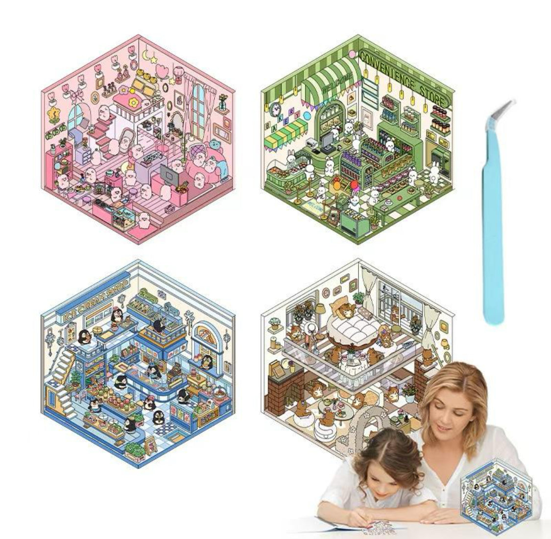 3D Miniature DIY Scene Sticker Set 2.0 with 4 Themed Scenes