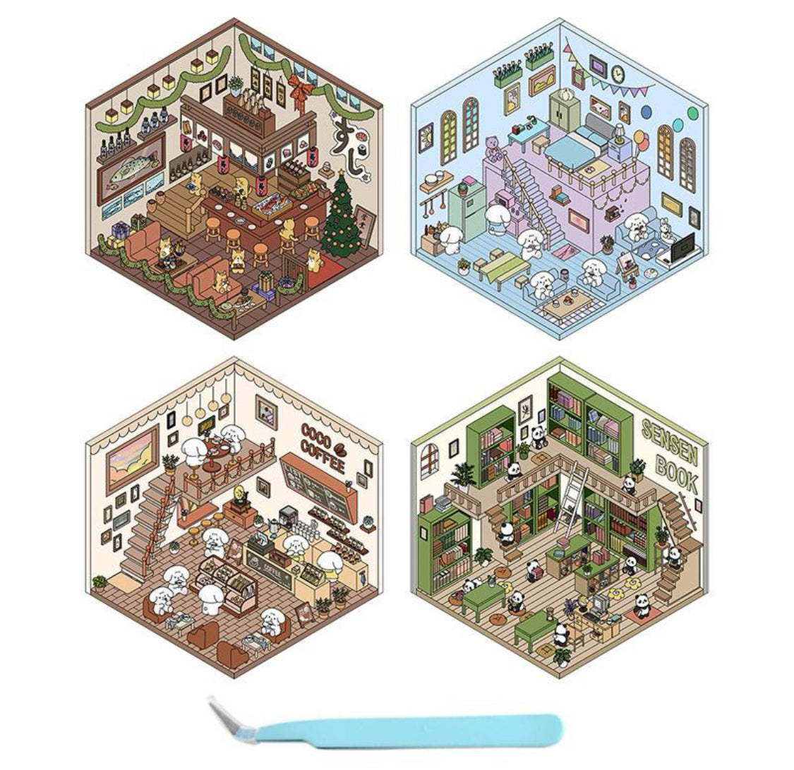 3D Miniature DIY Scene Sticker Set 2.0 with 4 Themed Scenes